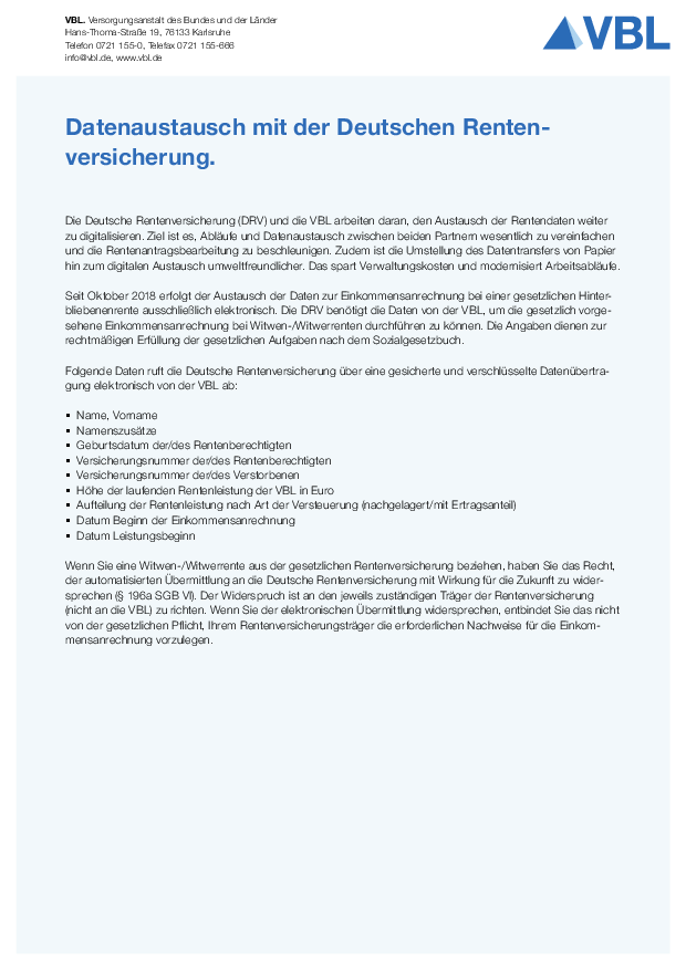 Die Deutsche Rentenversicherung (DRV) und die VBL arbeiten daran, den Austausch der Rentendaten weiter zu digitalisieren.