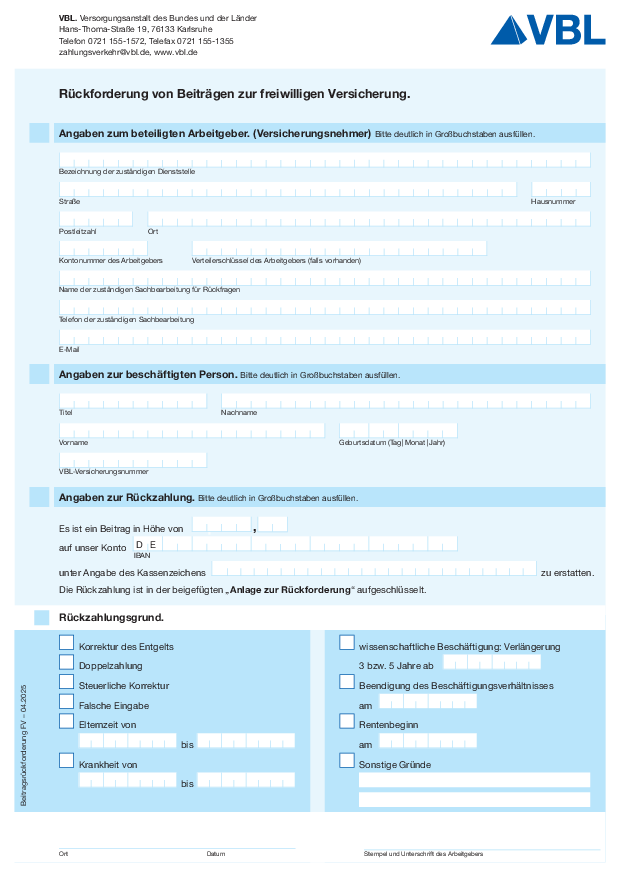 Rückforderung von Beiträgen zur freiwilligen Versicherung.