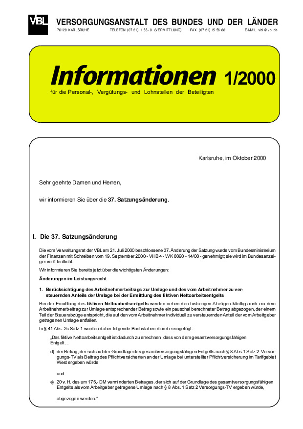 Inhalt: Informationen zur 37. Satzungsänderung