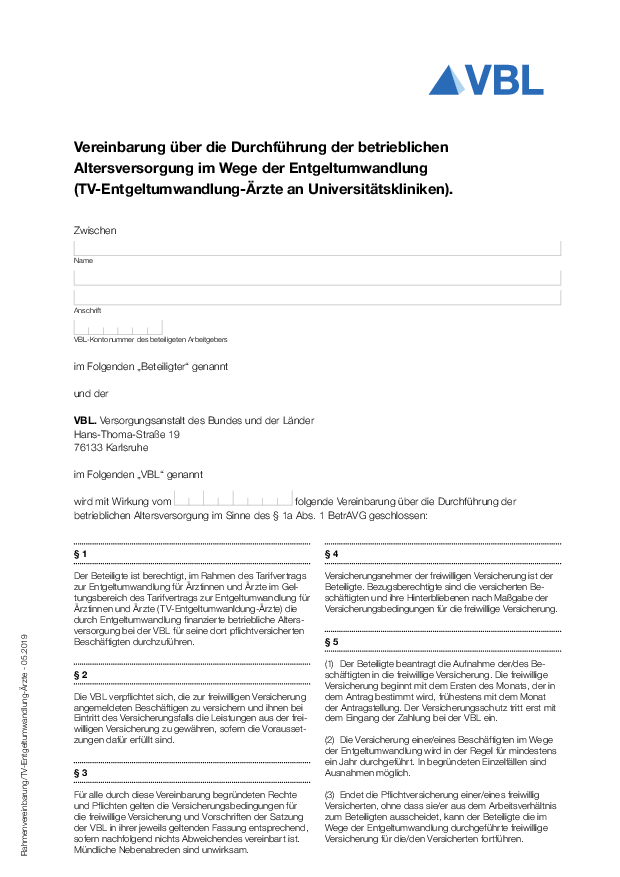 Rahmenvereinbarung Entgeltumwandlung Ärzte/Ärztinnen