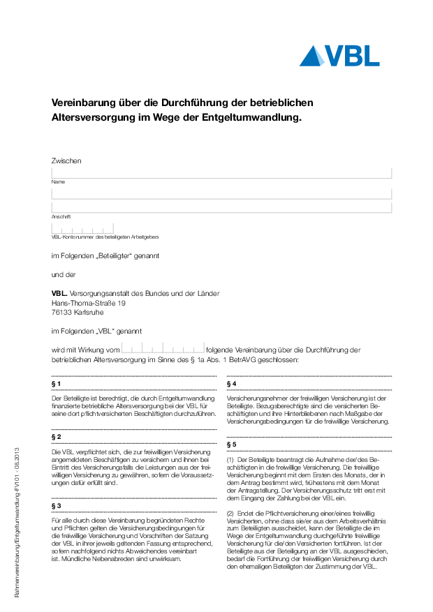 Vereinbarung über die Durchführung der betrieblichen Altersversorgung im Wege der Entgeltumwandlung