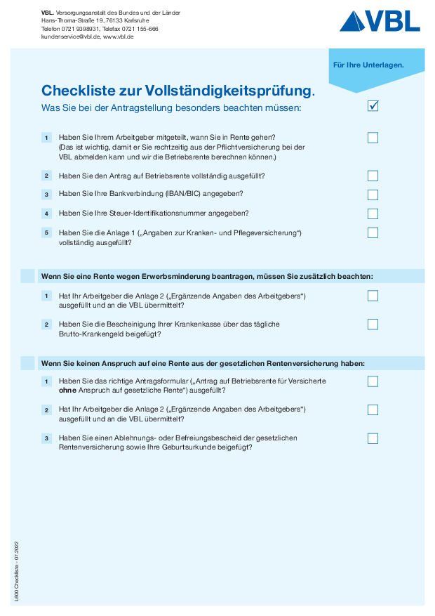 Checkliste für Versicherte mit gesetzlichem Rentenanspruch