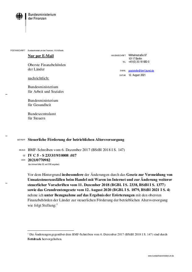 Steuerliche Förderung der betrieblichen Altersvorsorge.